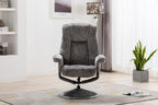 Grey Fabric Relaxing Swivel Recliner Armchair and Footstool - Home Furniture Interiors