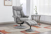 Grey Fabric Swivel Recliner And Footstool Chrome Trimmed