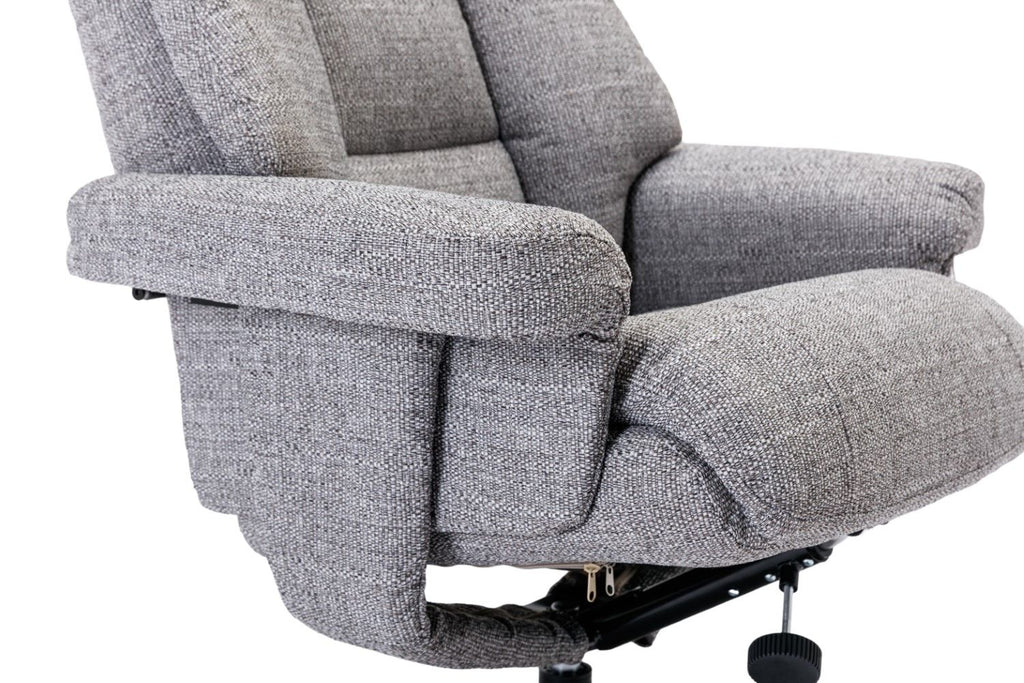 Grey Fabric Swivel Recliner And Footstool Chrome Trimmed - Home Furniture Interiors