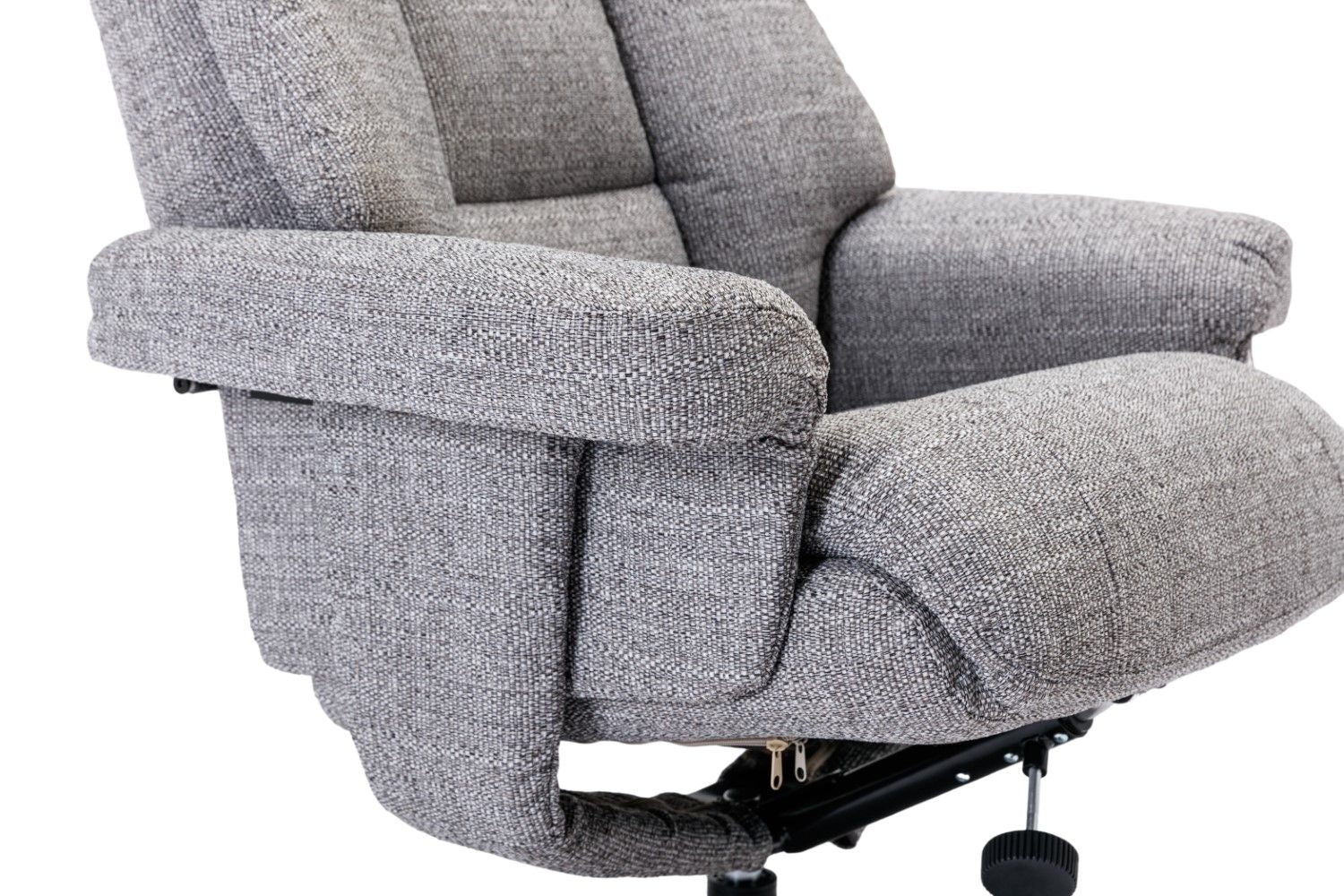 Grey Fabric Swivel Recliner And Footstool Chrome Trimmed - Home Furniture Interiors
