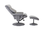 Grey Fabric Swivel Recliner And Footstool Chrome Trimmed - Home Furniture Interiors