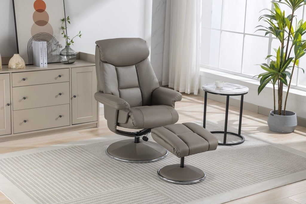 Grey Leather Effect Trim Swivel Recliner with Footstool