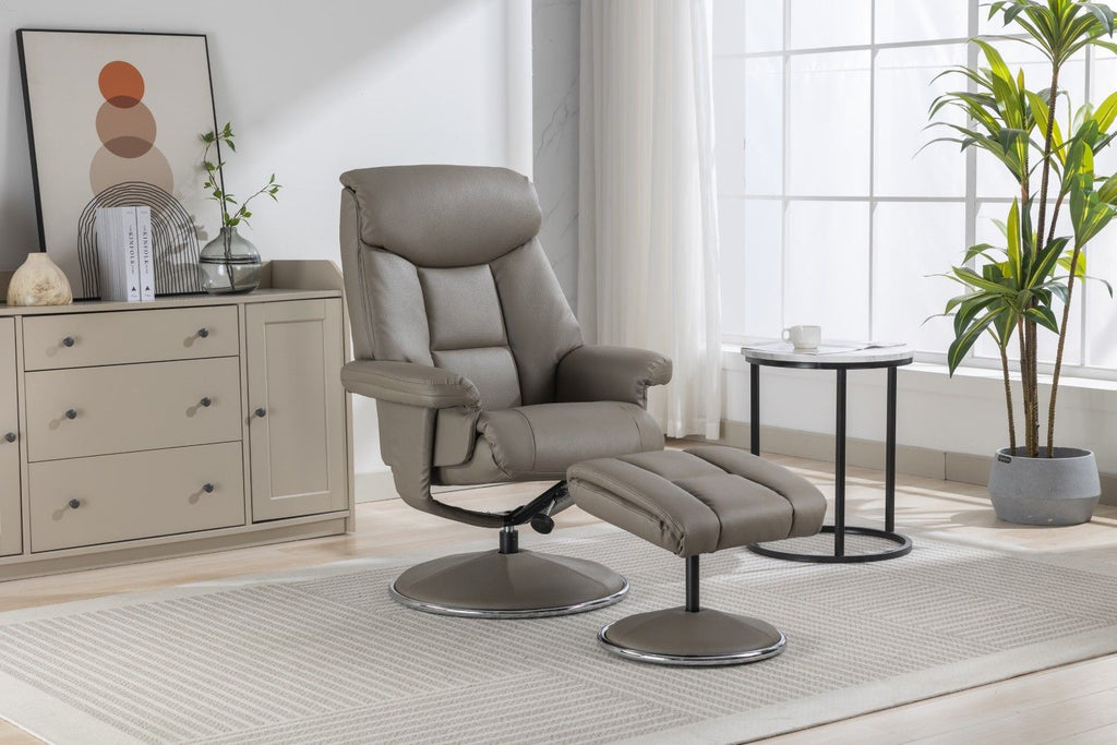 Grey Leather Effect Trim Swivel Recliner with Footstool