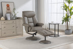 Grey Leather Effect Trim Swivel Recliner with Footstool - Home Furniture Interiors