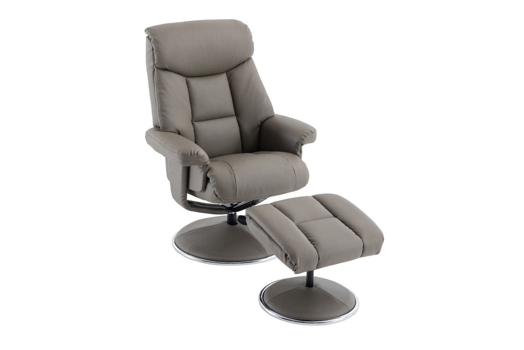 Grey Leather Effect Trim Swivel Recliner with Footstool