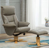Grey Leather Swivel Recliner Armchair with Footstool