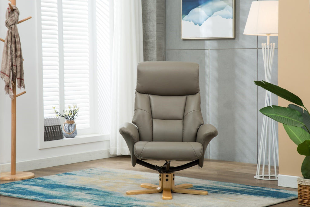 Grey Leather Swivel Recliner Armchair with Footstool