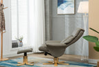 Grey Leather Swivel Recliner Armchair with Footstool - Home Furniture Interiors