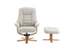 Hessian Fabric Swivel Recliner with Footstool Mid Oak Frame - Home Furniture Interiors