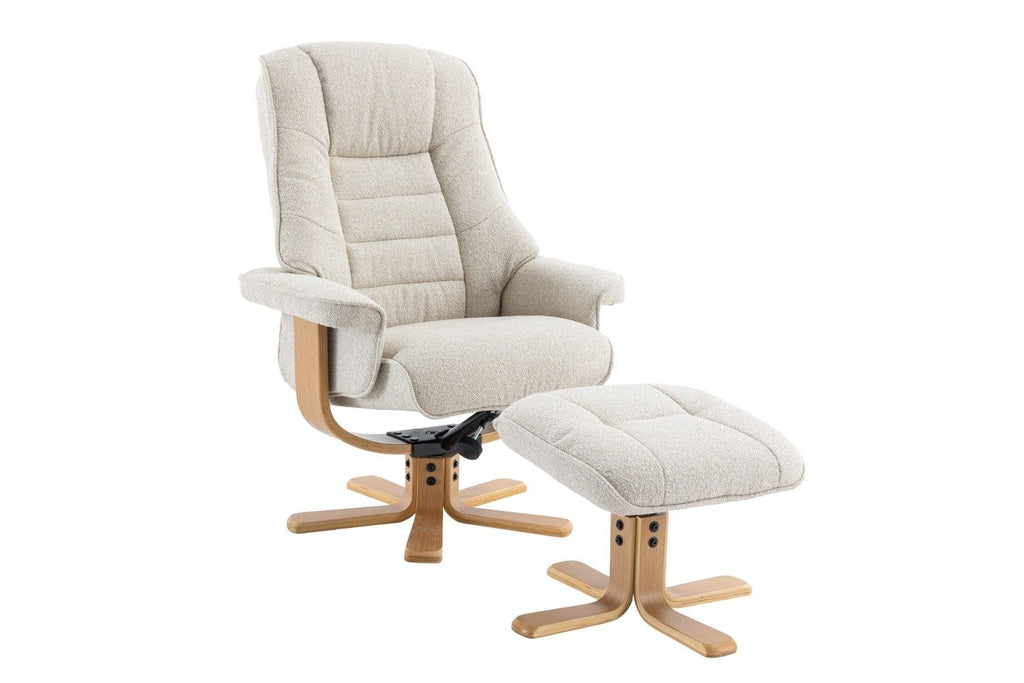 Hessian Fabric Swivel Recliner with Footstool Mid Oak Frame
