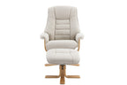 Hessian Fabric Swivel Recliner with Footstool Mid Oak Frame - Home Furniture Interiors