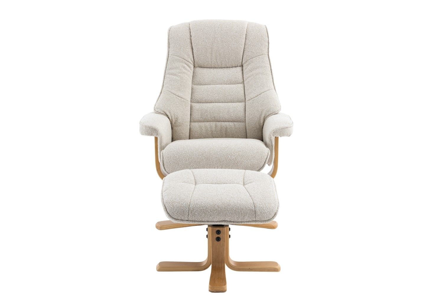 Hessian Fabric Swivel Recliner with Footstool Mid Oak Frame