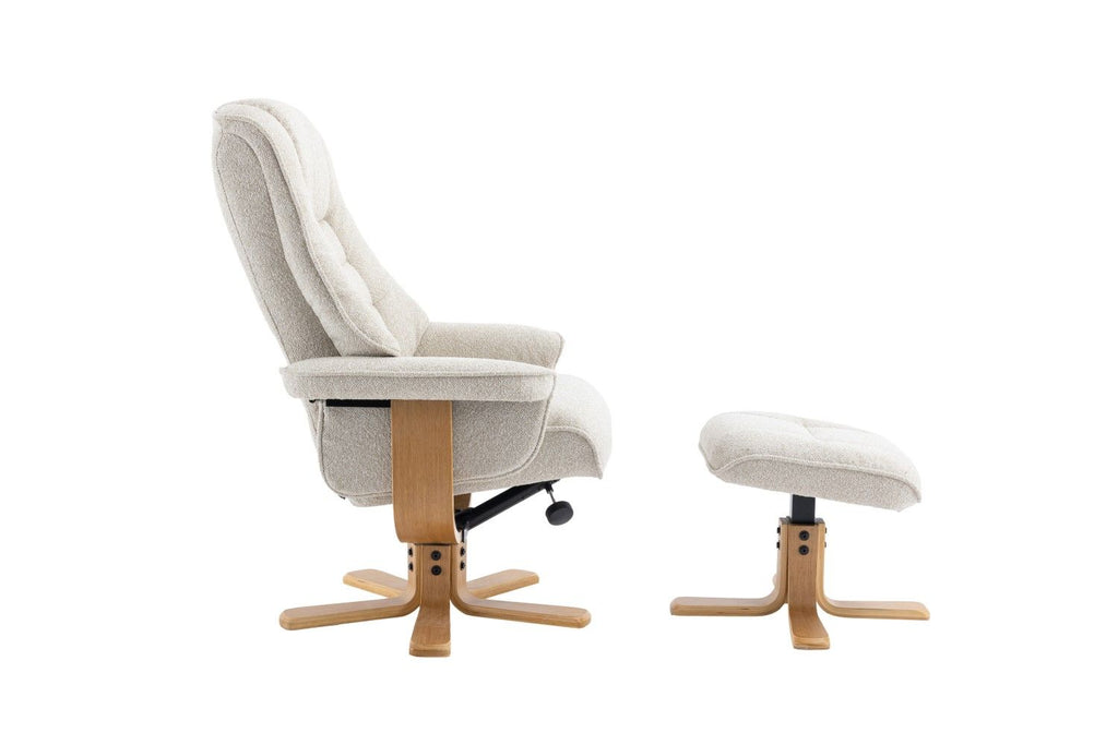 Hessian Fabric Swivel Recliner with Footstool Mid Oak Frame