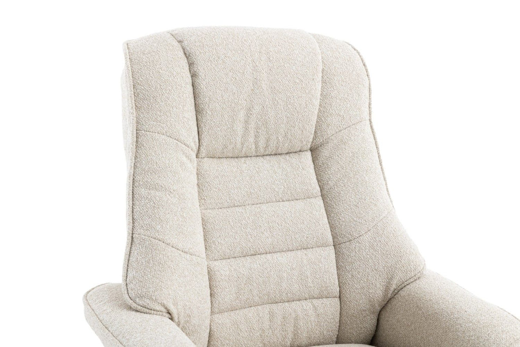 Hessian Fabric Swivel Recliner with Footstool Mid Oak Frame