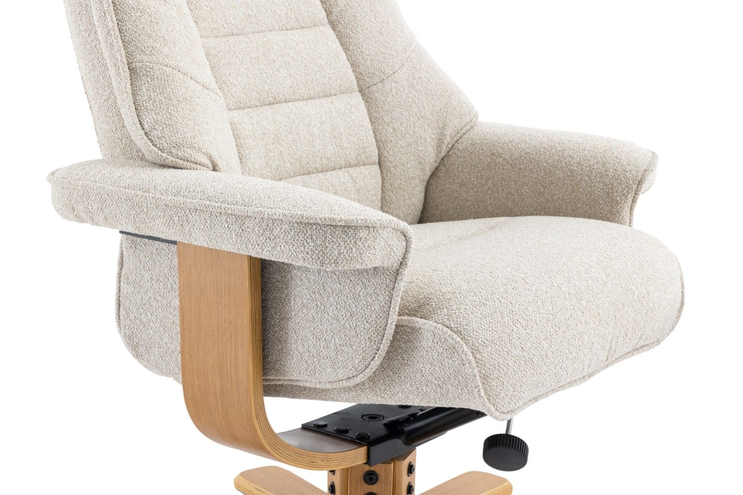 Hessian Fabric Swivel Recliner with Footstool Mid Oak Frame