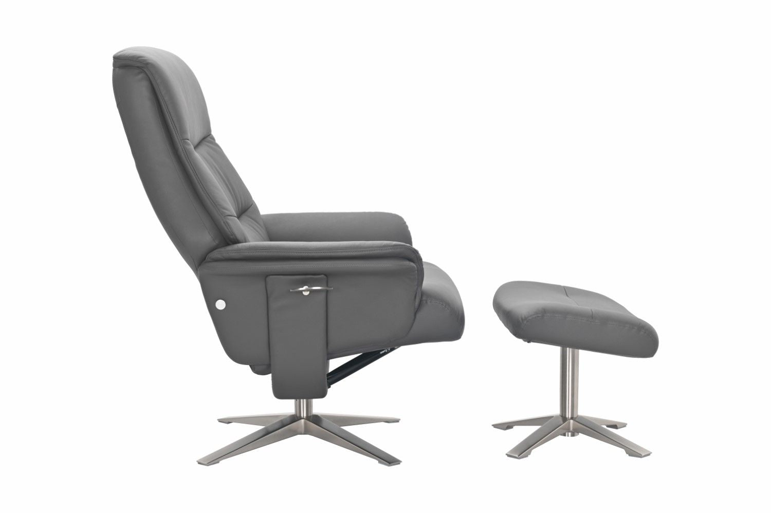 Iron Full Leather Swivel Recliner with Footstool