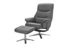 Iron Full Leather Swivel Recliner with Footstool - Home Furniture Interiors