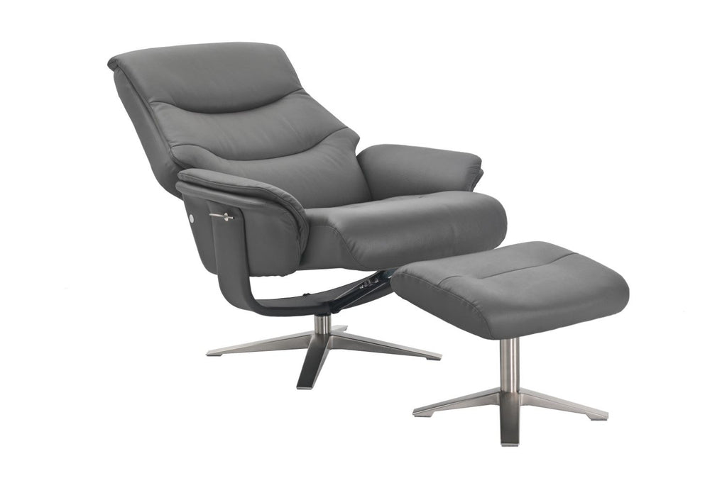 Iron Full Leather Swivel Recliner with Footstool