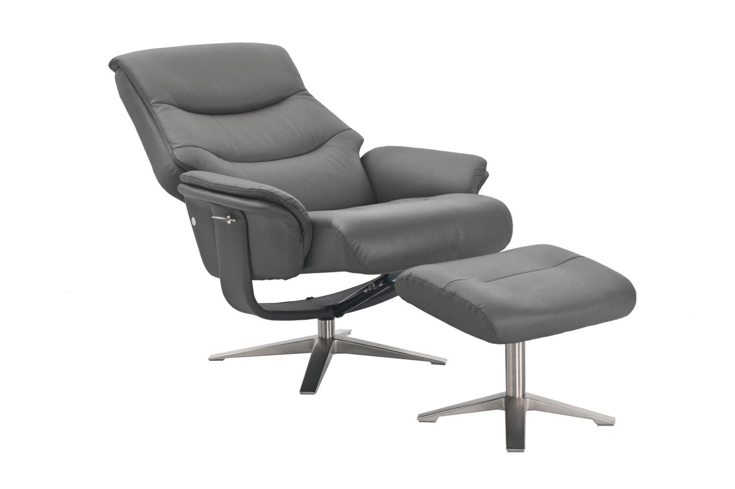 Iron Full Leather Swivel Recliner with Footstool
