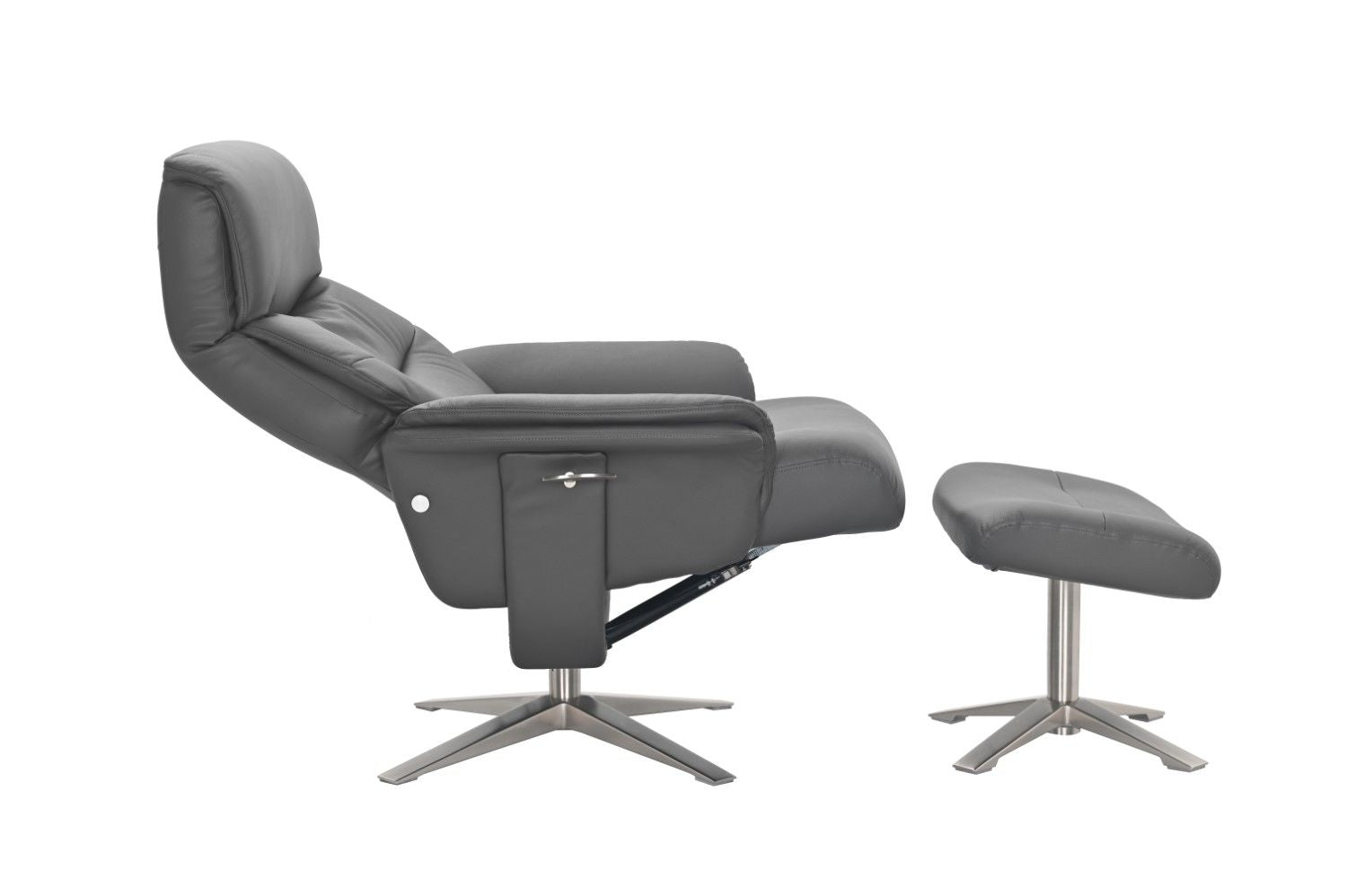 Iron Full Leather Swivel Recliner with Footstool