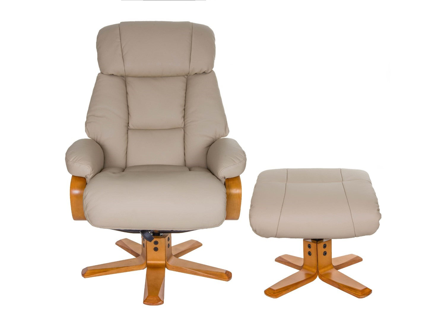 Ivory Leather Swivel Recliner Armchair with Footstool