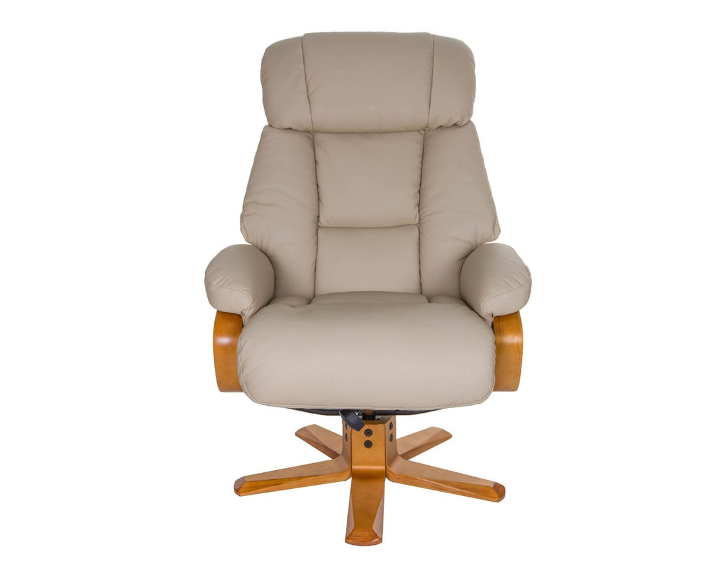 Ivory Leather Swivel Recliner Armchair with Footstool