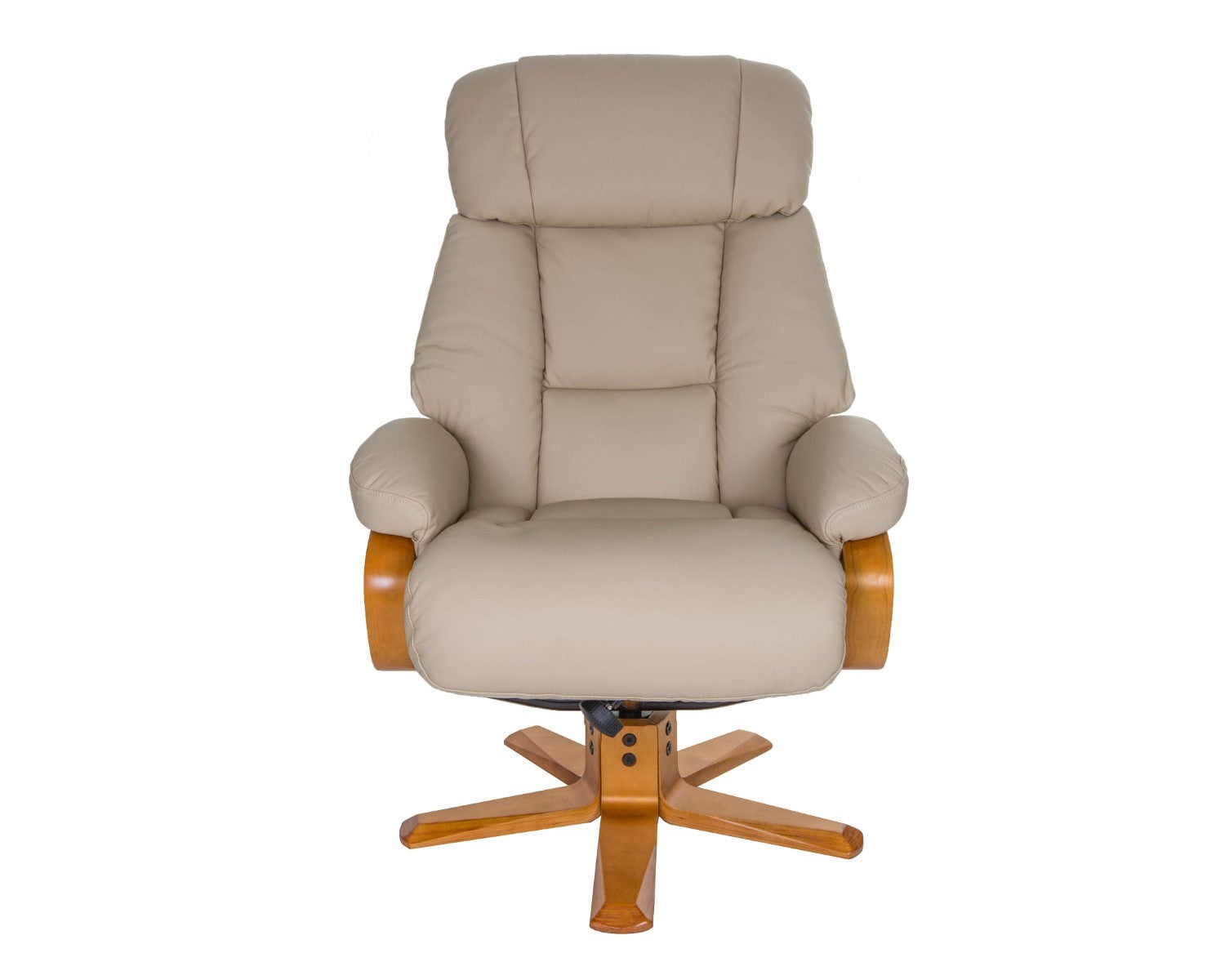 Ivory Leather Swivel Recliner Armchair with Footstool