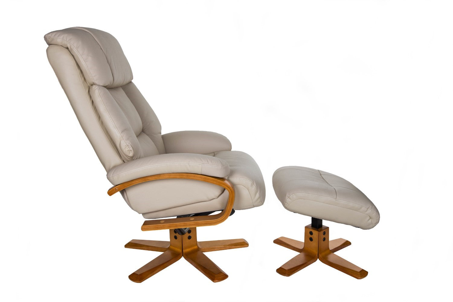 Ivory Leather Swivel Recliner Armchair with Footstool