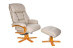 Ivory Leather Swivel Recliner Armchair with Footstool - Home Furniture Interiors