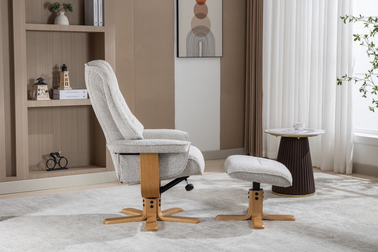 Light Grey Fabric Swivel Recliner with Footstool Star Base