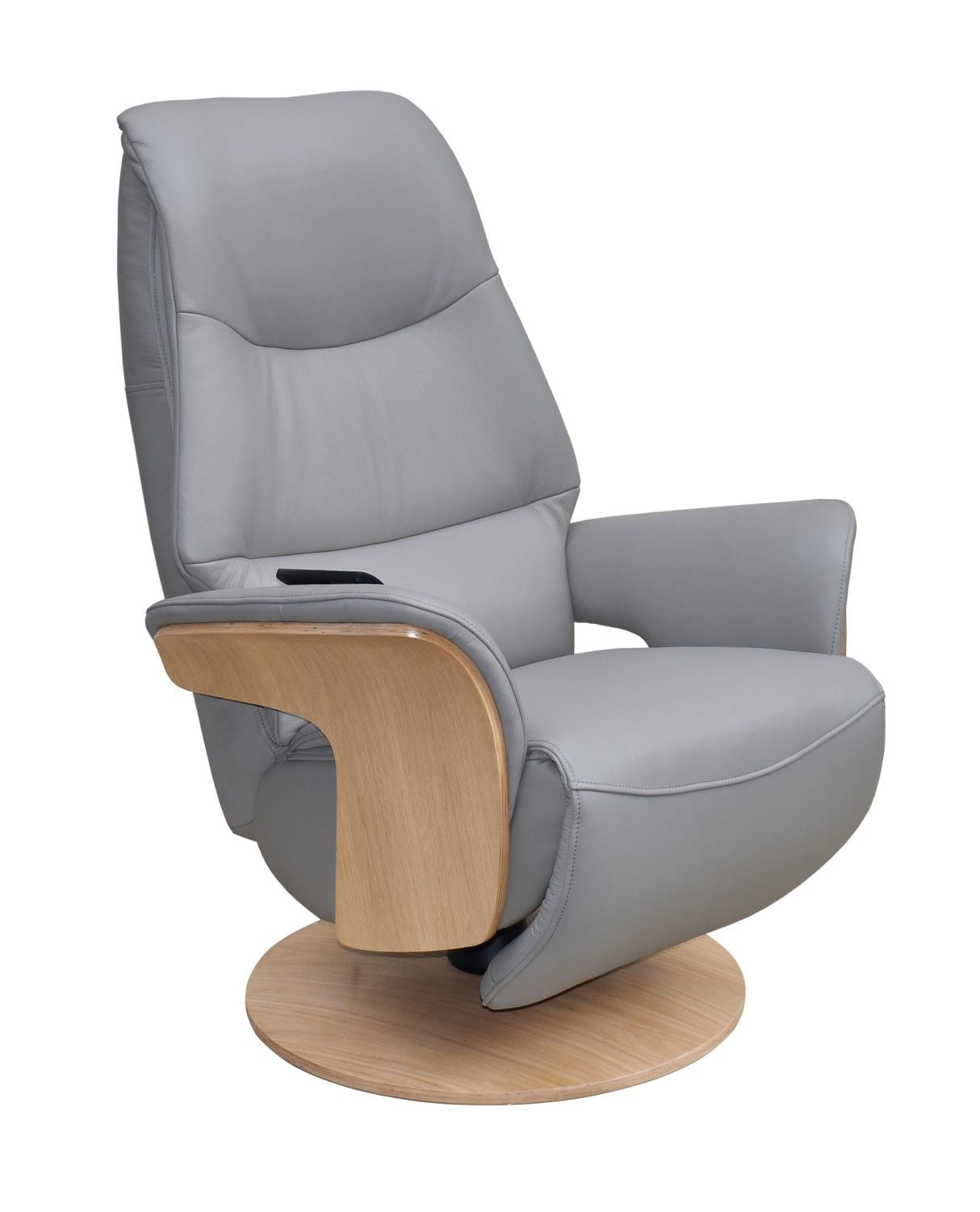 Light Grey Leather Swivel Recliner with Integrated Footstool - Home Furniture Interiors