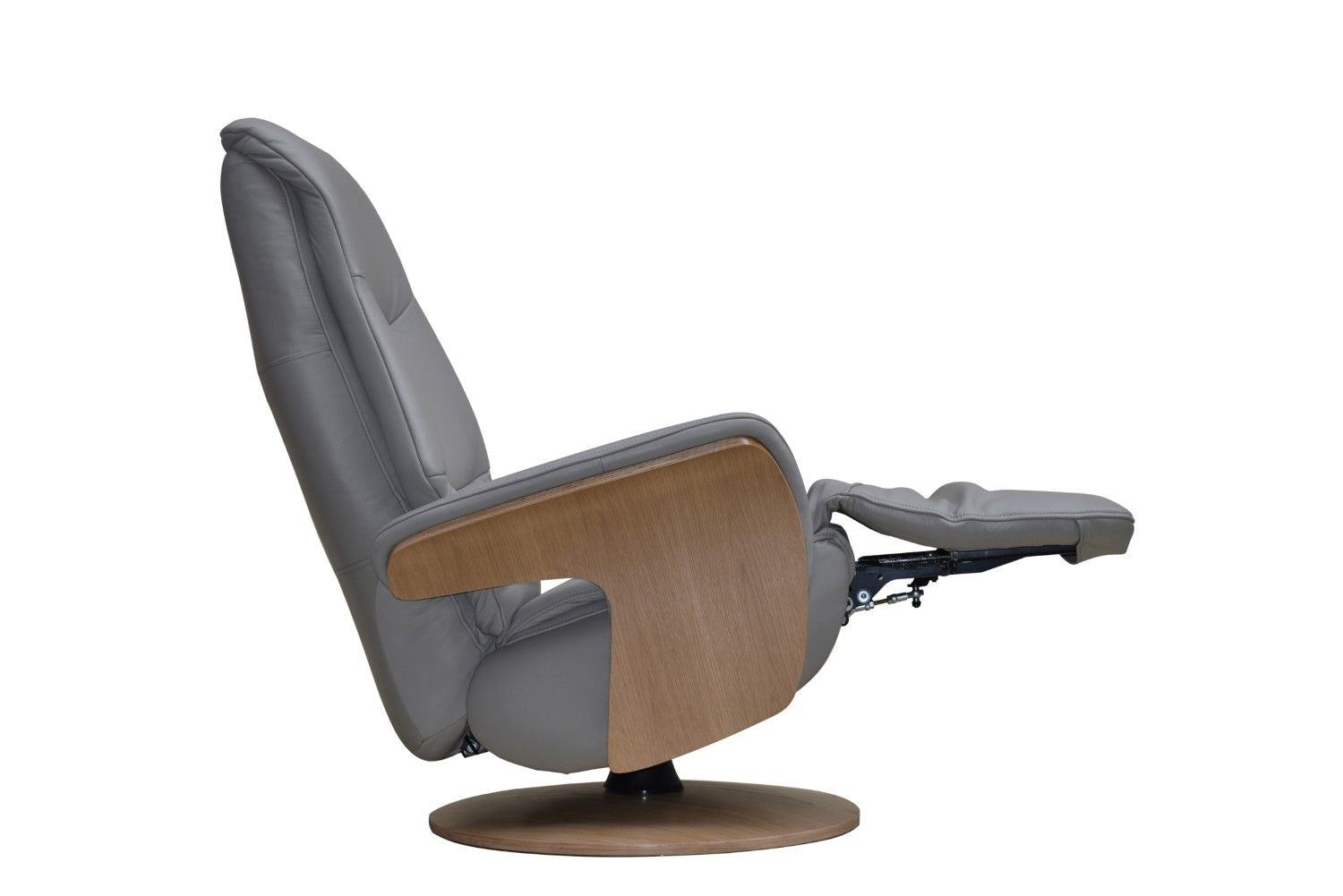 Light Grey Leather Swivel Recliner with Integrated Footstool - Home Furniture Interiors