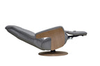 Light Grey Leather Swivel Recliner with Integrated Footstool - Home Furniture Interiors