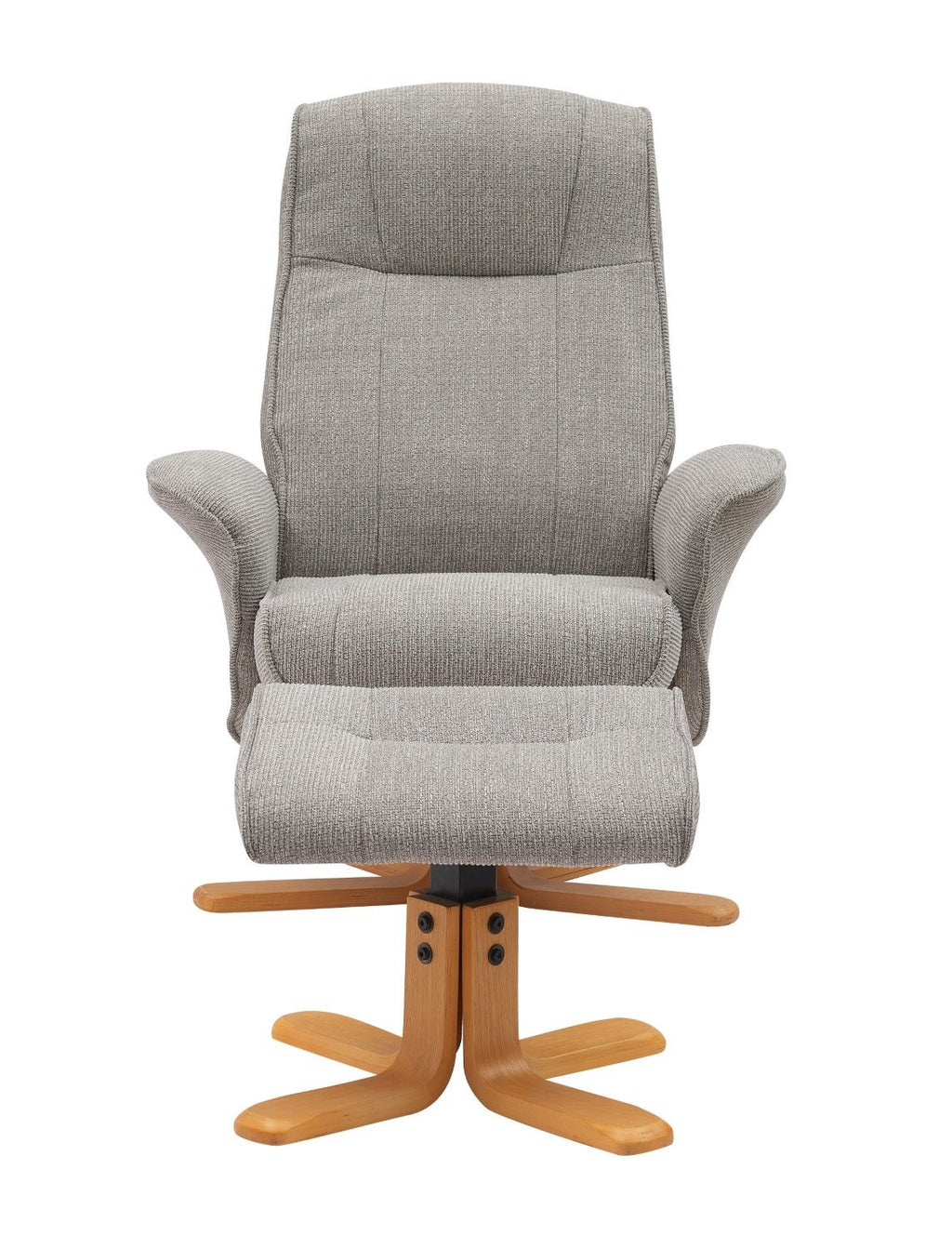Lunar Grey Fabric Swivel Recliner with Footstool Oak Base - Home Furniture Interiors