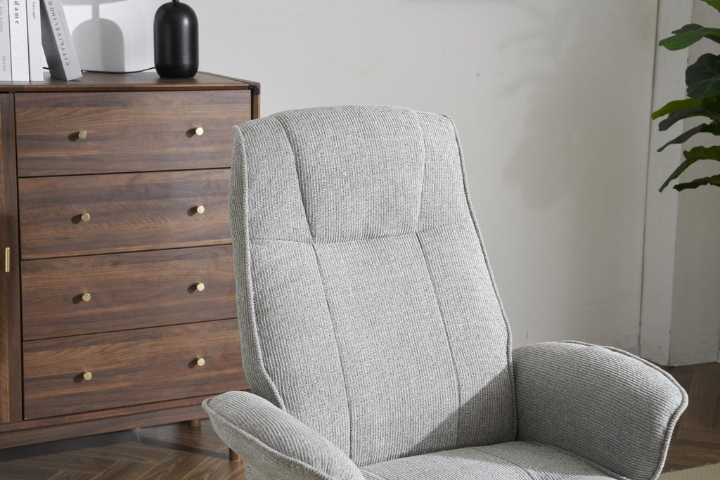 Lunar Grey Fabric Swivel Recliner with Footstool Oak Base - Home Furniture Interiors