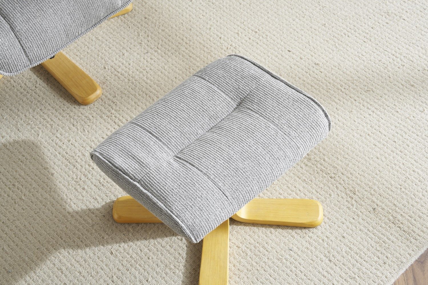 Lunar Grey Fabric Swivel Recliner with Footstool Oak Base - Home Furniture Interiors