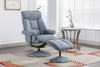 Marine Blue Fabric Swivel Recliner and Footstool Chrome Trim