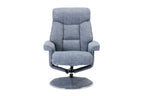 Marine Blue Fabric Swivel Recliner and Footstool Chrome Trim - Home Furniture Interiors