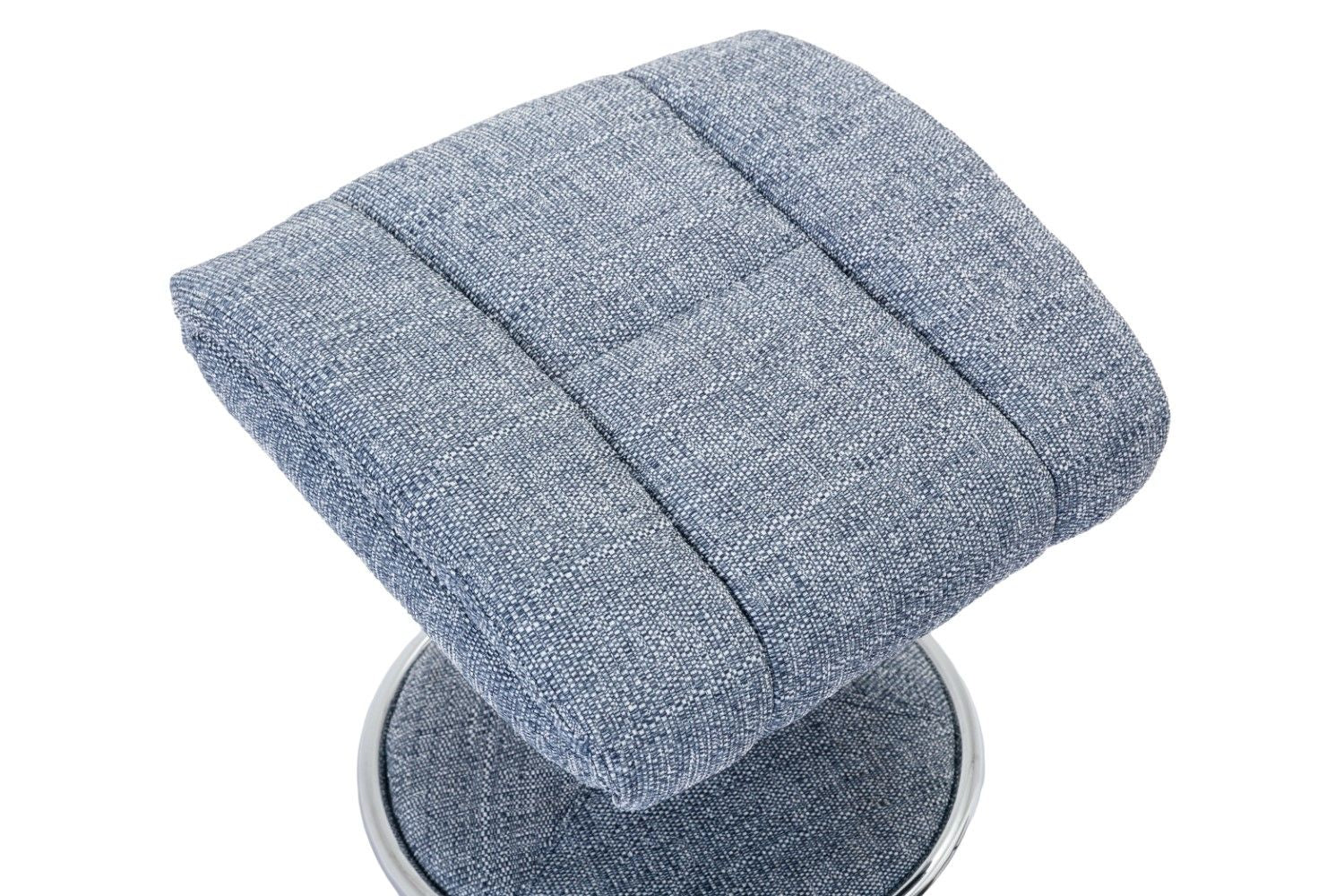 Marine Blue Fabric Swivel Recliner and Footstool Chrome Trim