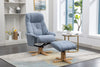 Marine Blue Fabric Swivel Recliner with Footstool Oak Base