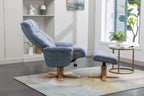 Marine Blue Fabric Swivel Recliner with Footstool Oak Base - Home Furniture Interiors