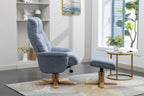 Marine Blue Fabric Swivel Recliner with Footstool Oak Base - Home Furniture Interiors