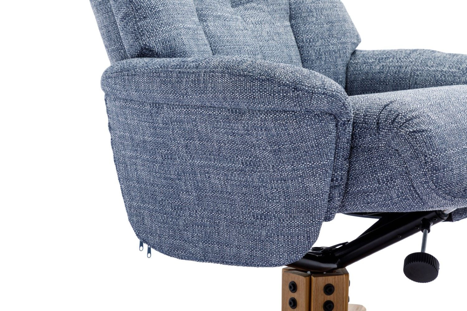 Marine Blue Fabric Swivel Recliner with Footstool Oak Base