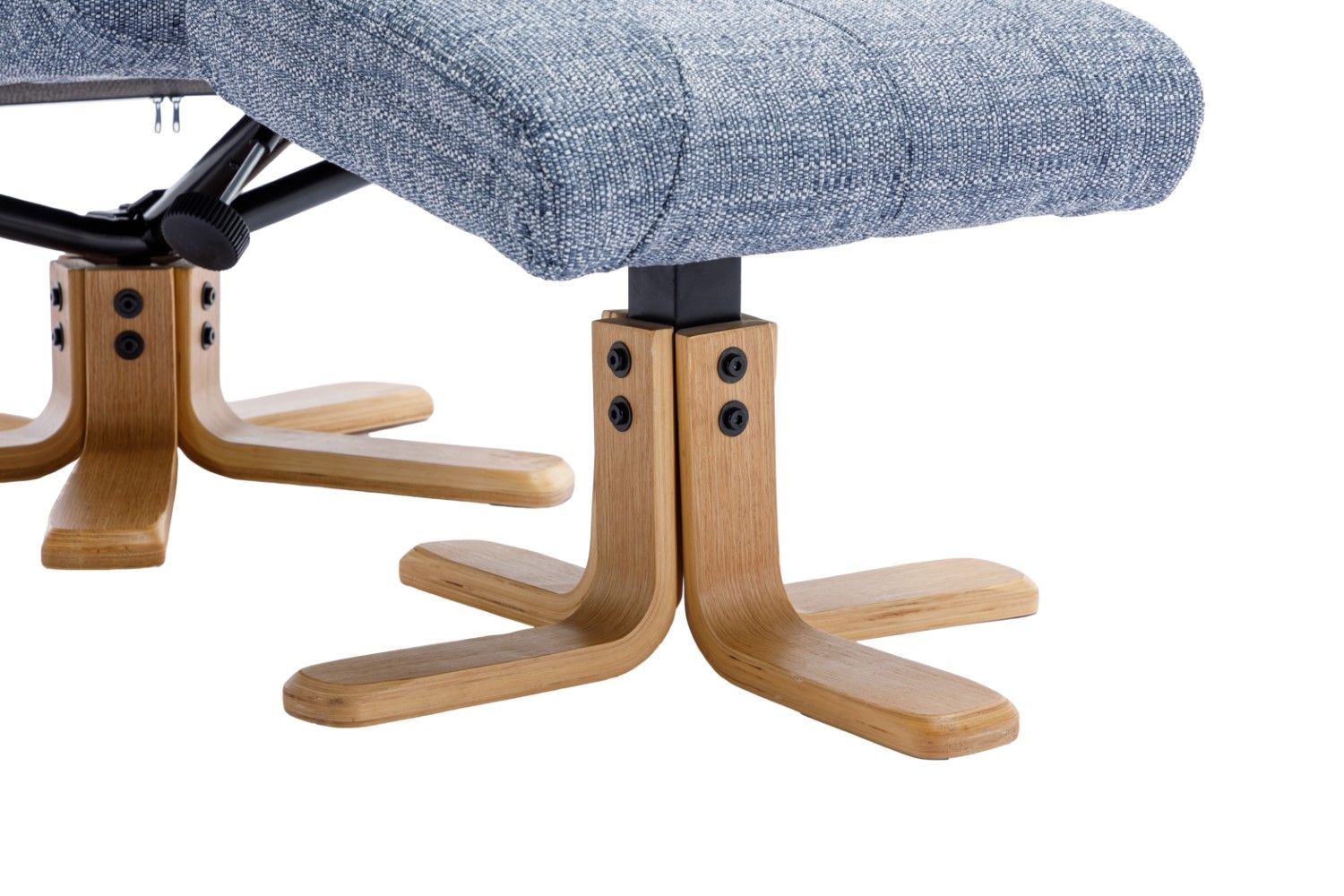 Marine Blue Fabric Swivel Recliner with Footstool Oak Base