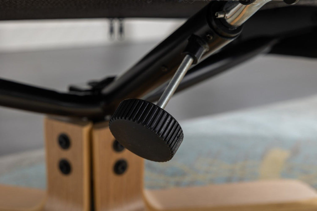 Marine Blue Fabric Swivel Recliner with Footstool Oak Base