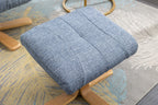 Marine Blue Fabric Swivel Recliner with Footstool Oak Base - Home Furniture Interiors