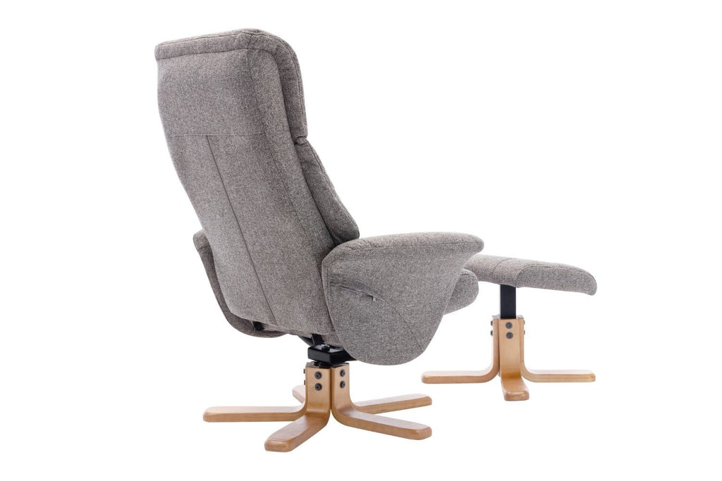 Natural Fabric Swivel Recliner with Footstool Oak Base