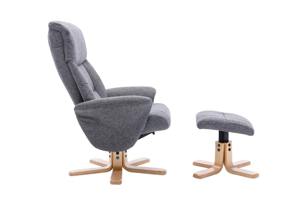 Slate Grey Fabric Swivel Recliner with Footstool Oak Base
