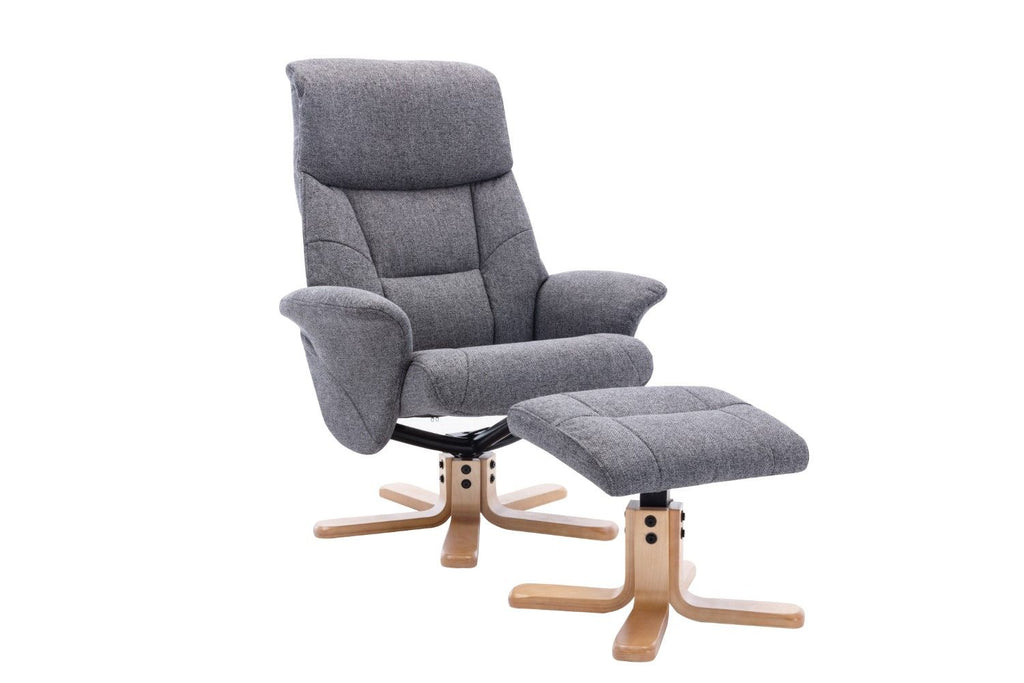 Slate Grey Fabric Swivel Recliner with Footstool Oak Base