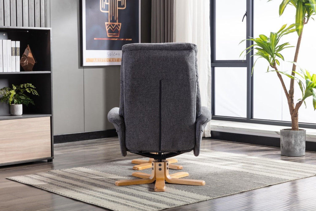 Slate Grey Fabric Swivel Recliner with Footstool Oak Base